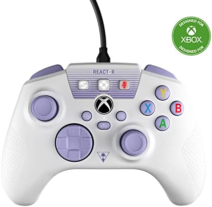 Turtle Beach REACT-R Wired Game Controller – Licensed for Xbox Series X & S, Xbox One & Windows – Audio Controls, Mappable Buttons, Textured Grips – White/Purple
