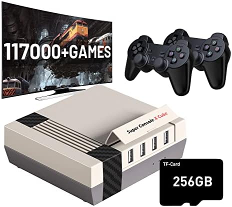 Kinhank 117000+ Retro Game Console,Super Console X Cube Mini Classic Video Games, Gaming Systems for TV,Plug and Play,Compatible with PS1/PSP/DC/MAME ,Dual System, 4K HD/AV Output