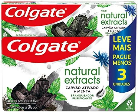 Creme Dental Colgate Natural Extracts Carvão Ativado e Menta 3 unid 90g