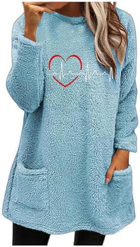 Blusa feminina de lã de ovelha casual gola redonda pulôver quente de inverno plus size loungwear tops com bolso
