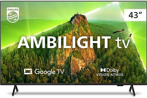 Smart TV Philips Ambilight 43″ 4K 43PUG7908/78, Google TV, Comando de Voz, Dolby Vision/Atmos, VRR/ALLM, Bluetooth