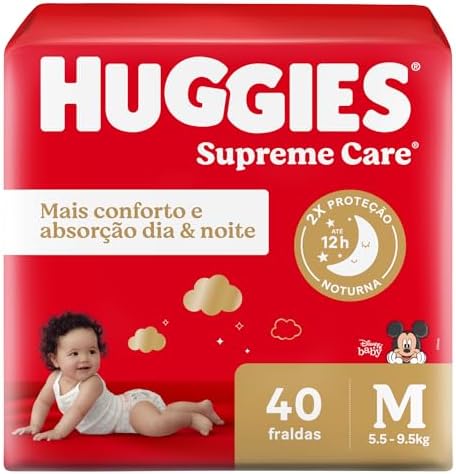 Huggies Supreme Care M – Fraldas, Tamanho M (5,5 a 9,5 kg)2, 40 Unidades