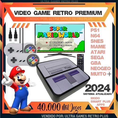 Mini Console Retro Super Nintendo com 40 mil jogos + 2 Controles SNES Video Game Retro Premium