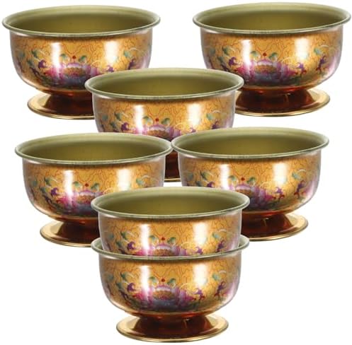 Ipetboom 7 peças, xícara de chá de cobre, água benta, xícara de oferta de lótus, tibetana, xícara de adoração, copo de bênção, suprimentos budistas para cerimônias budistas queimando incenso copo de