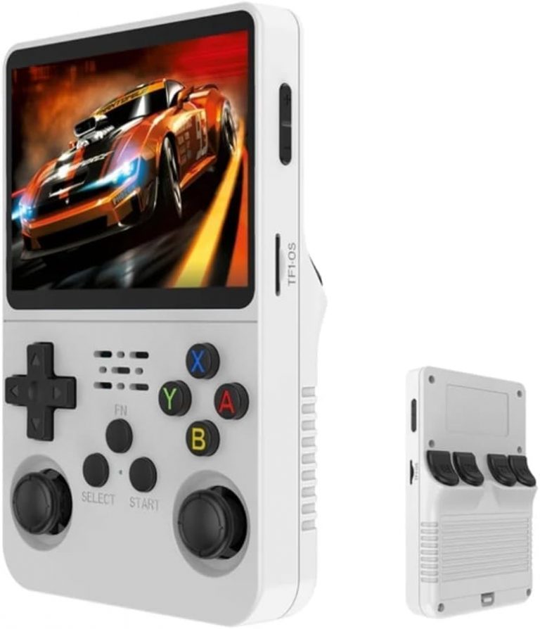 Mini Game Portátil Video Game Console de bolso para jogos RG36S, cartão TF de 64 GB integrado, tela IPS de 3,5 polegadas, sistema Linux retrô, suporte a mais de 5400 jogos clássicos, gamepad sem fio 2.4G, TV, monitor – Branco.