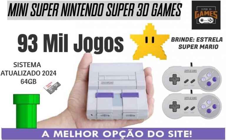 Mini Super Nintendo com 93 mil jogos 2 controles – Super 3D Games