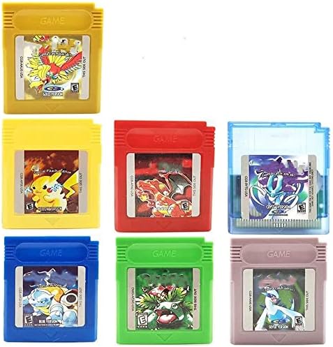 2023 Enhanced Gameboy Color Games Cartridge Collection 7-Pack (Green, Blue, Red, Yellow, Gold, Crystal, Silver) for Nintenton GBC USA Version (Silver Version)