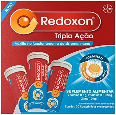 Redoxon Tripla Ação com Vitamina C, Vitamina D e Zinco, 30 comprimidos Efervescentes com sabor Laranja.