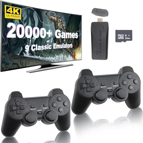 M8 Wireless Retro Game Console Built in 10,000+ Games & 9 Emulators Retro Game Stick Plug and Play Video Games for TV 4K HDMI Dual 2.4G Wireless Controllers (64)