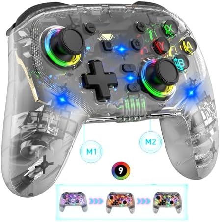 Game Controller Gamepad for PC/PS3/PS4/PS5/Switch/iPad/iPhone/Android: Supports Wireless Connection, Cloud Gaming, Streaming on PS/Xbox/PC Console, Gaming Joystick with Back Button/Turbo, Transparent