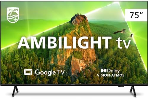 Smart TV Philips Ambilight 75″ 4K 75PUG7908/78, Google TV, Comando de Voz, Dolby Vision/Atmos, VRR/ALLM, Bluetooth