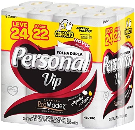Personal VIP – Papel Higiênico, Folha Dupla, Branco 24 unidades (Embalagem pode variar)