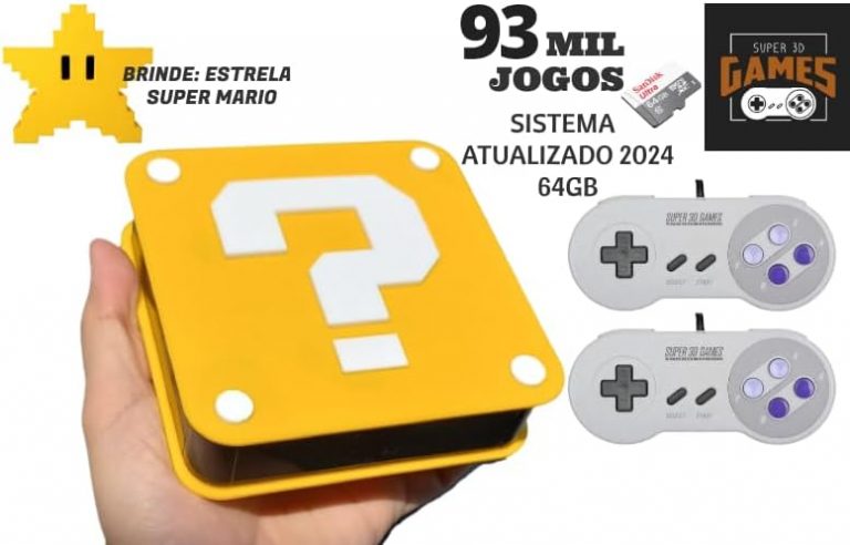 Mini Console Video Game Bloco Interrogação com 93 mil Jogos + 2 Controles