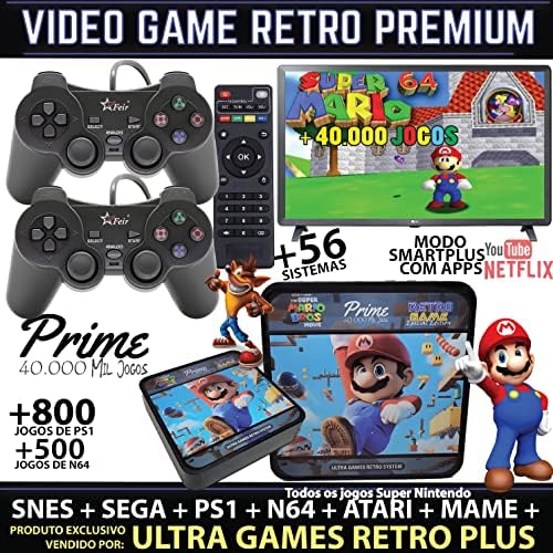 Video Game Retro Premium Edição Especial Filmes Super Mario + 40.000 Mil jogos + 2 Controles PS