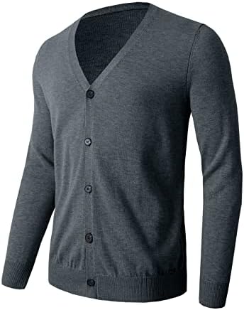 zhilifs Cardigã masculino com gola V, casual, macio, manga comprida, abotoado, suéter de inverno