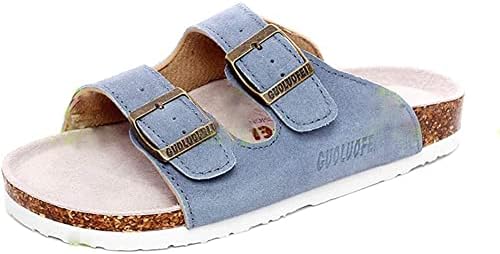 Mulheres Slide Cork Sandal Flat Ajustável Strap Buckle Slip on Casual Open Toe Shoes Suede Summer