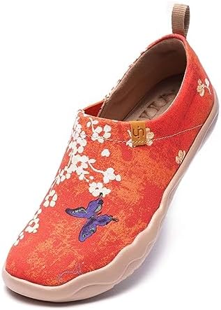 UIN Tênis feminino fashion floral arte pintada lona slip-on sapatos de viagem femininos