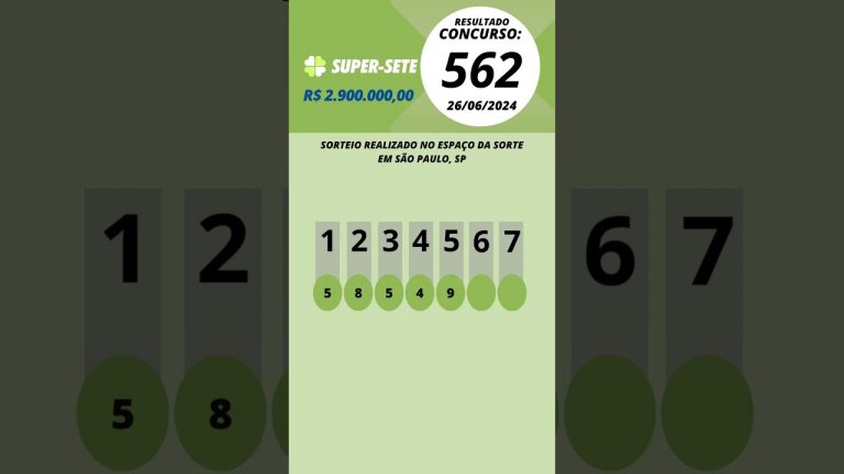 Resultado Super Sete Concurso 562 26/06/2024 #resultadosupersete #supersetehoje