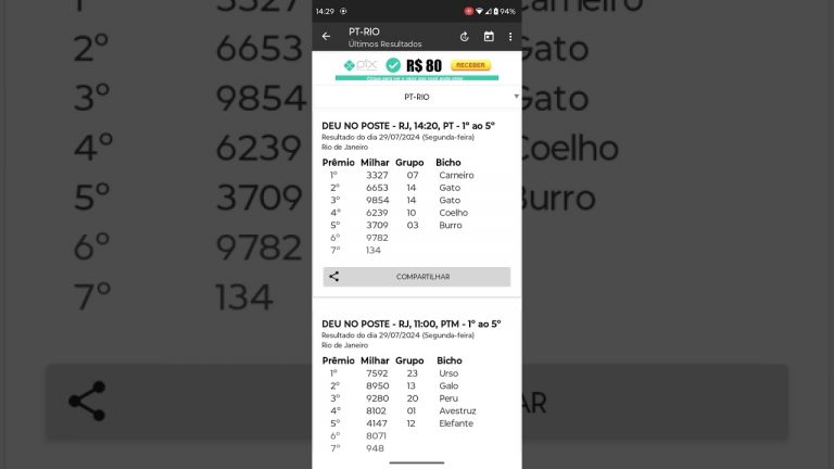 🍀 RESULTADO DO JOGO DO BICHO PT RIO DAS 14 HORAS DE HOJE DIA 29.07.24 🍀