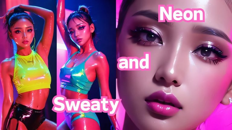 Coexistence of sweat and beauty reflected by neon lights｜ネオンが映し出す汗と美の共存｜【4K ai art lookbook】