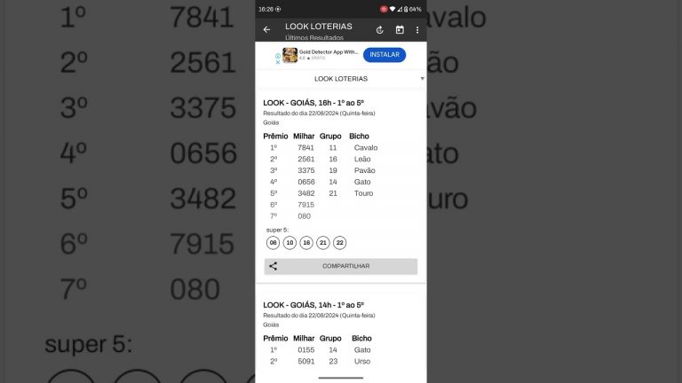 🍀 RESULTADO DO JOGO DO BICHO LOOK GOIÁS DAS 16 HORAS DE HOJE DIA 22.08.24 🍀