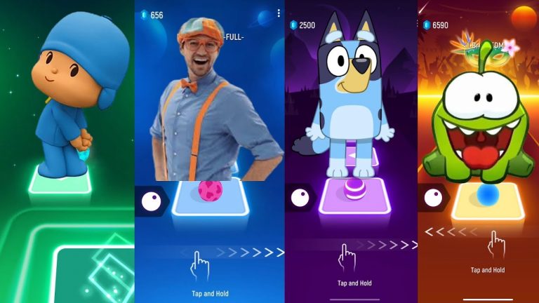 Pocoyo Vs Blippi Vs Om Nom Vs Bluey Bingo Tiles Hop Edm Rush