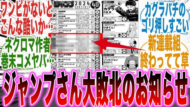 【閲覧注意】大敗北…「売れる作品」が無さ過ぎて打ち切りが続きジャン+に大敗北してるジャンプさんｗに対する読者の反応集【少年JUMP】【呪術廻戦】【ワンピース】【漫画】【考察】【最新話】【みんなの反応集