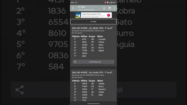 🍀 RESULTADO DO JOGO DO BICHO PT RIO DAS 18 HORAS DE HOJE DIA 30.08.24 🍀