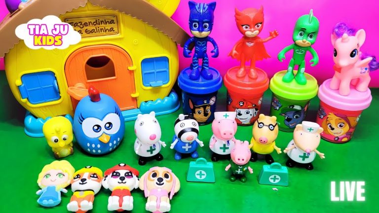 🔴PEPPA PIG, PJ MASKS E GALINHA PINTADINHA SE ESCONDEM NOS POTINHOS COLORIDOS | TIA JU KIDS LIVE