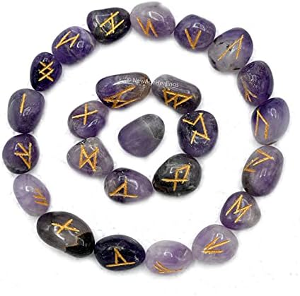 Conjunto de runas de cristal de ametista, runas, conjunto de 25 pedras runas gravadas com runas, livro PDF