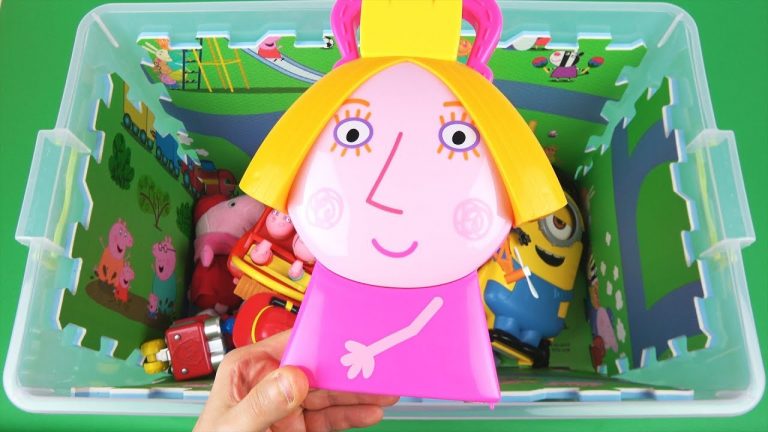 Learn Characters, Vehicles and Colors with Ben & Holly, Peppa Pig, and other toys in box for Kids