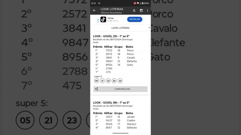 🍀 RESULTADO DO JOGO DO BICHO LOOK GOIÁS DAS 21 HORAS DE HOJE DIA 28.07.24 🍀