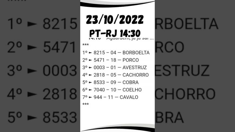 PT RIO 14:20 RESULTADO DO JOGO DO BICHO HOJE DEU NO POSTE 23/10