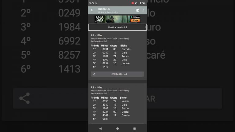 🍀 RESULTADO DO JOGO DO BICHO RIO GRANDE DO SUL DAS 18 HORAS DE HOJE DIA 26.07.24 🍀