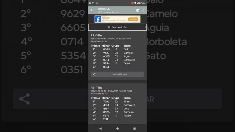 🍀 RESULTADO DO JOGO DO BICHO RIO GRANDE DO SUL DAS 14 HORAS DE HOJE DIA 15.08.24 🍀