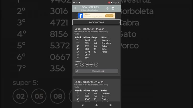 🍀 RESULTADO DO JOGO DO BICHO LOOK GOIÁS DAS 14 HORAS DE HOJE DIA 15.08.24 🍀