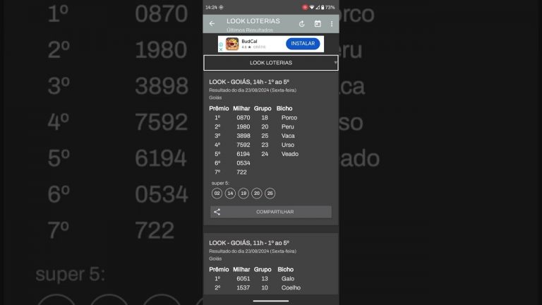 🍀 RESULTADO DO JOGO DO BICHO LOOK GOIÁS DAS 14 HORAS DE HOJE DIA 23.08.24 🍀