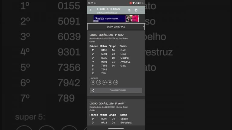 🍀 RESULTADO DO JOGO DO BICHO LOOK GOIÁS DAS 14 HORAS DE HOJE DIA 22.08.24 🍀