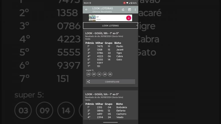 🍀 RESULTADO DO JOGO DO BICHO LOOK GOIÁS DAS 18 HORAS DE HOJE DIA 30.08.24 🍀