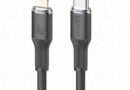 Cabo Trançado Nylon Compatível iPhon 14 13 12 11 X XR Pro Max Tipo C Lightnin Preto 1m HRebos Linha Premium 30w