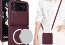 Cavor Capa para Samsung Galaxy Z Flip 4, compatível com Magsafe para mulheres, capa de telefone para Z Flip 4 com cordão transversal, capa de couro à prova de choque – vermelho vinho