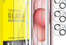 JETech Película de Vidro Temperado para iPhone 15 6,1 Polegadas com Protetor Lente Câmera, Protetor de Tela, HD Transparente, 3 Pacotes Cada
