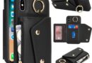 Lipvina Capa carteira para iPhone X/XS com suporte para cartão – Bolso com zíper, compartimentos para cartão de crédito, bloqueio RFID, anel de suporte, capa de encaixe duplo de couro PU para mulheres