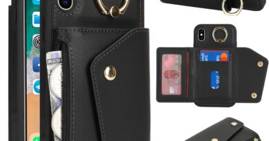 Lipvina Capa carteira para iPhone X/XS com suporte para cartão – Bolso com zíper, compartimentos para cartão de crédito, bloqueio RFID, anel de suporte, capa de encaixe duplo de couro PU para mulheres