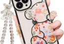 IAIYOXI Capa para iPhone 11 com estampa de urso de flores fofas, protetor de câmera, capa de telefone transparente e linda corrente de pulseira, compatível com iPhone 11 para meninas e mulheres