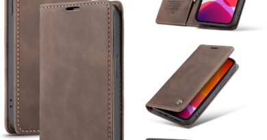 Cracedily Capa para iPhone 12 Pro Max, capa de couro tipo carteira flip com suporte para cartão, fecho magnético, à prova de choque, capa protetora para iPhone 12 Pro Max, café