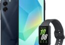 Samsung Combo A16 5G 128GB – Azul Escuro + Galaxy Fit3 – Grafite