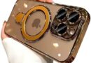 Capa com suporte magnético desert titanium para iphone 16 pro max com proteção nas lentes da câmera