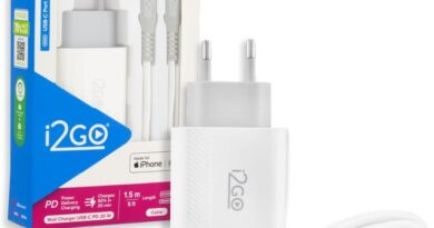 Kit Carregador de Parede Ultra Rápido com 1 Saída USB-C Power Delivery 20W + Cabo iPhone/Lightning + USB-C i2GO Certificado MFi 1,5m 3A Branco