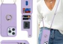 Lipvina Capa para iPhone 13 Pro Max com suporte de cartão, suporte giratório de 360°, alça e proteção à prova de choque (roxa)